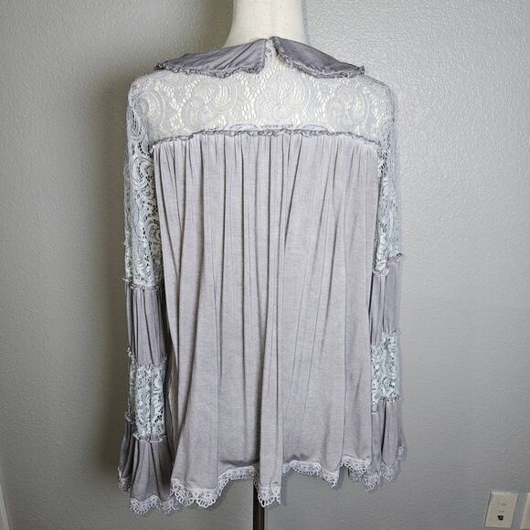 Pol Grey Whimseygoth Lace Boho Statement Sleeve Feminine Bell Sleeve Tunic top M - Picture 5 of 13